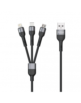 Кабел за зареждане DeTech DE-C41 3 в 1, Micro USB, Lighting, Type-C, 1m, Черен